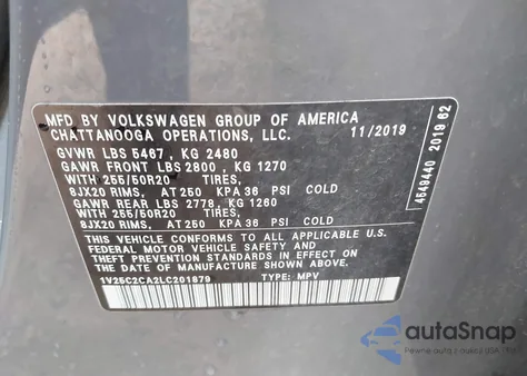 2020 Volkswagen Atlas Cross Sport 2.0T Se W/Technology/2.0T Se W/Technology R-Line из США, поврежденный, VIN 1V25C2CA2LC201879